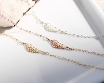 Dainty Angel Wing Necklace: Sterling Silver, Rose Gold, or Gold Filled