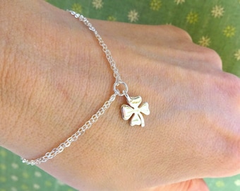 Lucky charm bracelet, Shamrock, four leaf clover bracelet, Good luck, Sterling silver, Bridesmaid gifts, graduation gift for her, grads bff