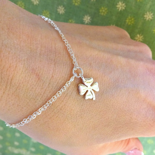 Lucky charm bracelet, Shamrock, four leaf clover bracelet, Good luck, Sterling silver, Bridesmaid gifts, graduation gift for her, grads bff