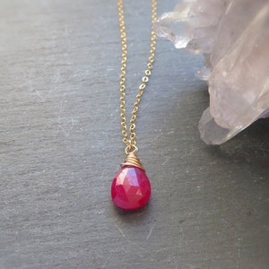 Ruby necklace, real ruby necklace, July birthstone, ruby pendant, ruby teardrop, ruby solitaire necklace, ruby gift for her, cancerian gift image 2