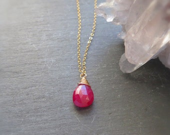 Natural ruby necklace, Ruby jewelry, dainty ruby drop, wrapped ruby pendant, cancerian birthday gift, July birthstone, cancer sign jewelry