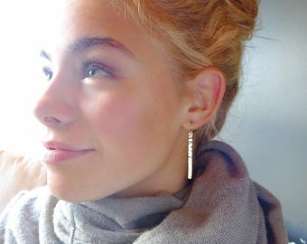 Hammered Gold Filled Bar Earrings, Minimalist Stick Earrings