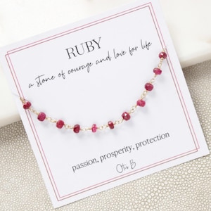 Beaded Ruby necklace, July birthstone, genuine rubies, ruby choker, adjustable ruby gemstone necklace, cancerian birthday gift for her,
