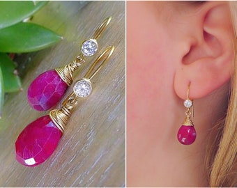 Natural ruby earrings, July birthstone earrings, mom gift, ruby teardrop earrings, red statement earrings, raw ruby gemstone earrings