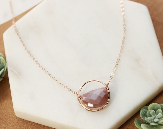 Chocolate Moonstone Necklace, Layering Necklaces for Women, Half Moon  Pendant, Circle Necklace, Geometric Jewelry, Choose Your Own Stone, 