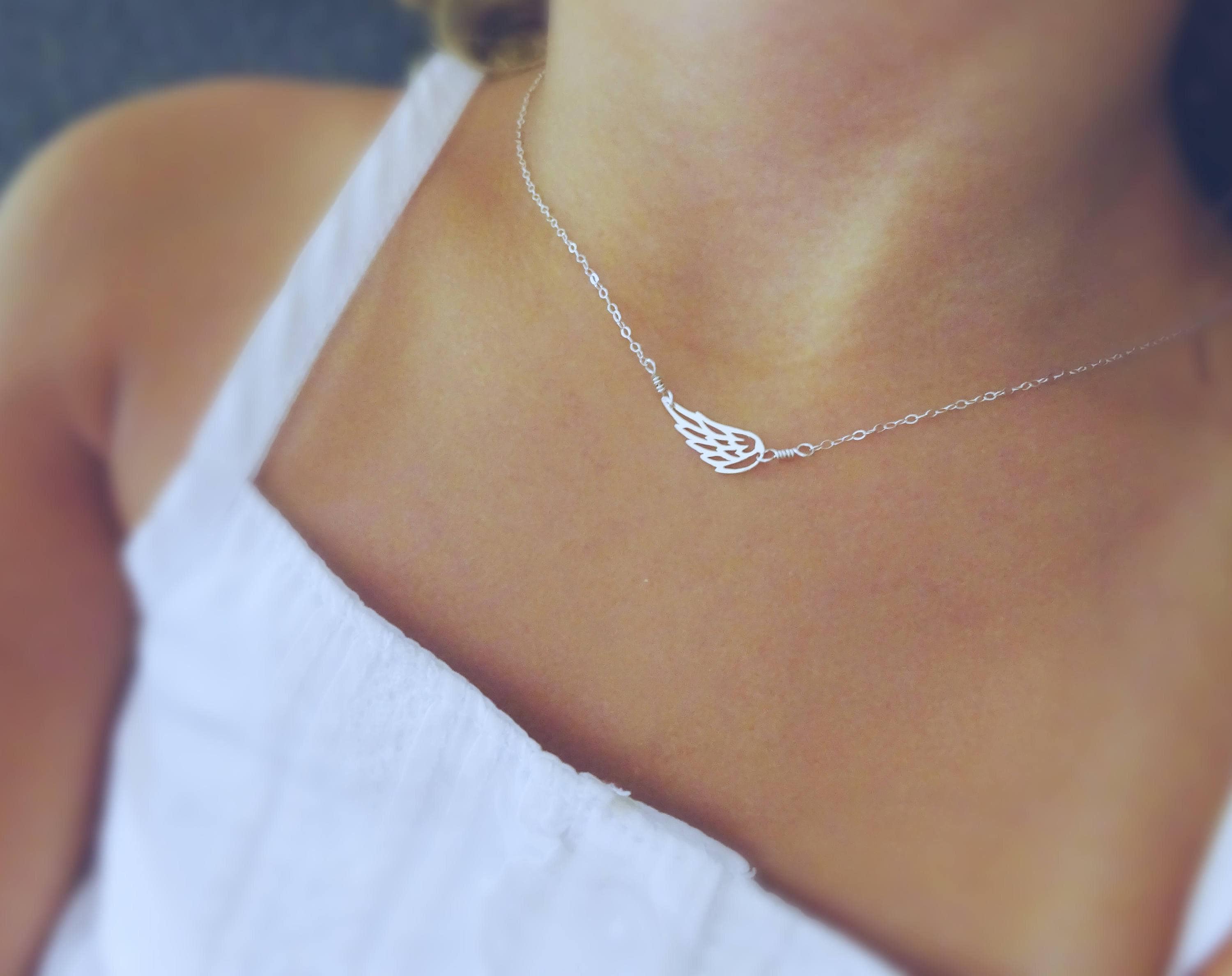 Dainty Angel Wing Necklace: Sterling Silver Charm, Minimalist 