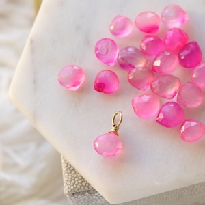 Hot pink gemstone charm for jewelry, permanent Jewelry, charm bar supplies, wire wrapped loose pendant for necklaces earrings bracelets