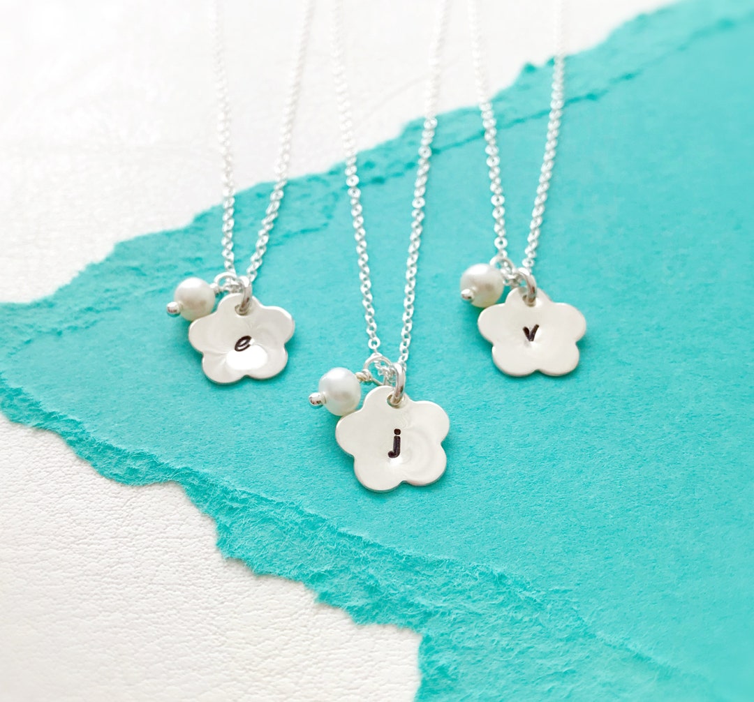 Personalized Flower Girl Necklace, Initial Charm Necklace for Girls