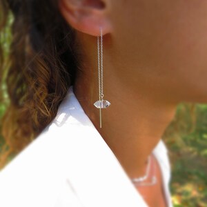Sterling Silver Herkimer Diamond Threader Earrings, Raw Crystal Jewelry, April Birthstone image 7