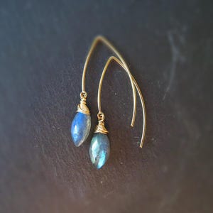 Blue fire Labradorite earrings, dangling gemstone earrings, handmade open hoop earrings, labradorite drop earrings, flashy labradorite