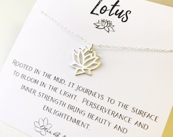 Lotus charm necklace, dainty waterlily necklace, July birth flower, 925 silver 14K GF, waterproof everyday simple layering necklace, Otis B