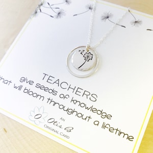 Teacher gift, teacher thank you gift, dandelion necklace, dandelion seed necklace, inspirational quote, circle necklace, karma necklace