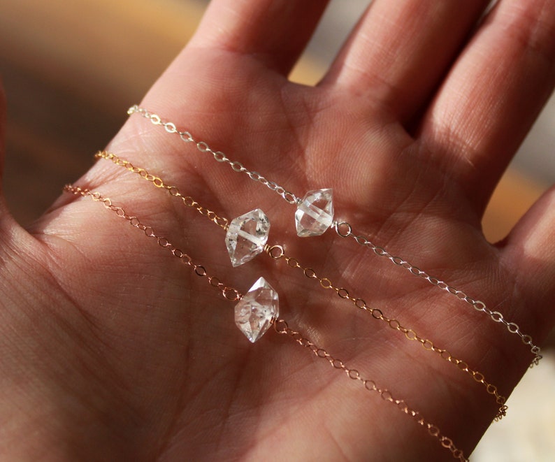 Tiny Herkimer diamond necklace, minimal crystal layering necklaces for women, bridesmaid gift, april birthstone, aries jewelry, wedding gift image 6