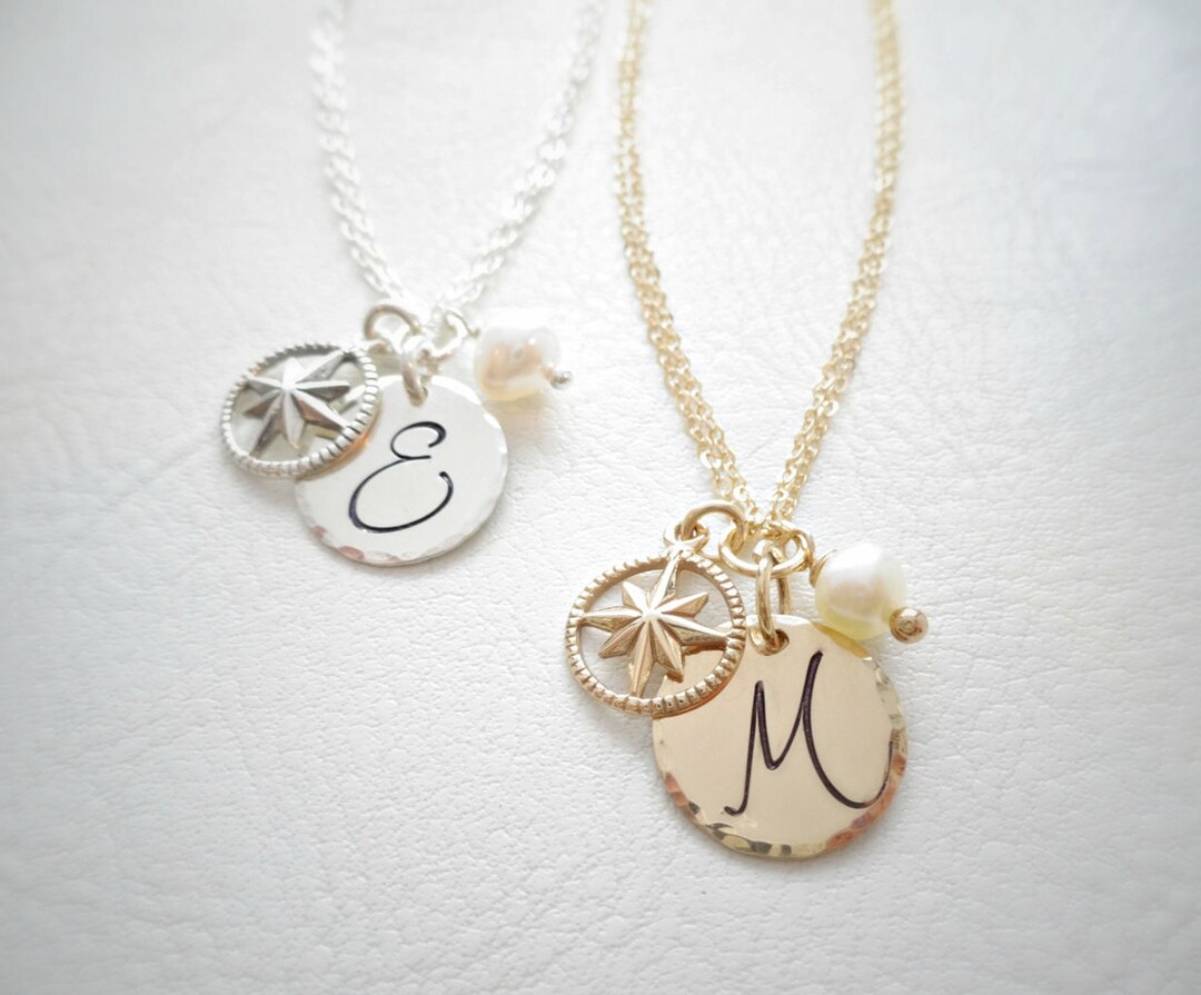 Personalized Compass Charm Bracelet, Daughter Gift, North Star, Pearl