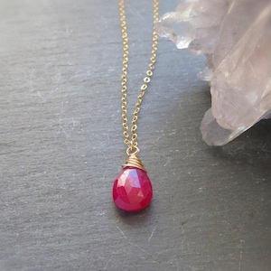 Natural ruby necklace, Ruby jewelry, dainty ruby drop, wrapped ruby pendant, cancerian birthday gift, July birthstone, cancer sign jewelry