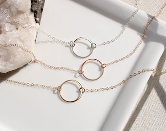 Sterling Silver Open Circle Necklace: Minimalist Karma Necklace