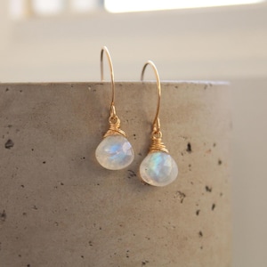 Dainty Moonstone earrings, minimal hoops, moonstone dangle earrings, wire wrapped waterproof daily wear gemstone semi precious earrings