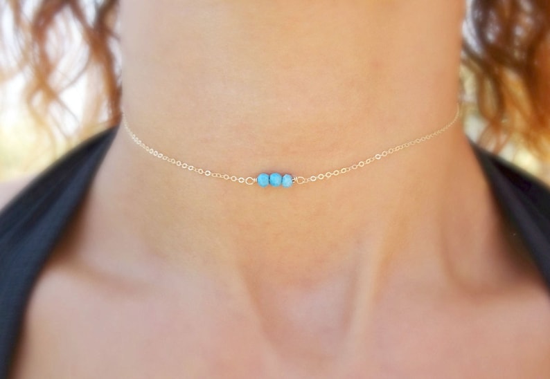 minimal turquoise choker Dainty Gem choker necklace birthstone choker necklace delicate choker necklace gem bead choker beaded choker