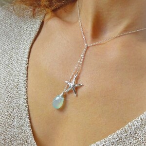 Bridesmaid necklace gift, Starfish necklace, bridesmaid gift,destination wedding,Y necklace, aqua jewelry for bridesmaids,maid of honor gift image 2