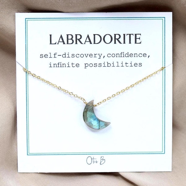 Crescent moon necklace, labradorite necklace, witchy jewelry, celestial, moon joy, gift for her, waterproof