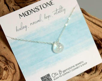 Ethereal Moonstone necklace, rainbow moonstone pendant on sterling silver or gold filled chain, metaphysical healing stones