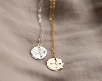Hand Engraved Compass Necklace: Sterling Silver Traveler Gift