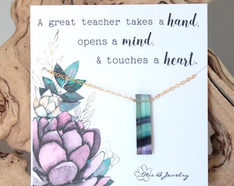 Teacher gift, fluorite necklace, Crystal gift for her, colorful crystal layering necklace, meaningful gemstone jewelry