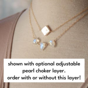 Rainbow Moon stone three stone Necklace, Dainty Gemstone Jewelry, June Birthstone gift for her, Gemini gift for women image 5