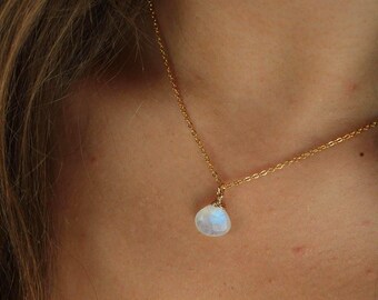 Moonstone teardrop pendant necklace, dainty gemstone layering necklaces for women, bridesmaid gift