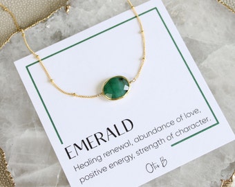 Natural emerald necklace, 14k gold filled emerald layering necklace, May birthday gift for her, Taurus necklace, green gemstone Necklace