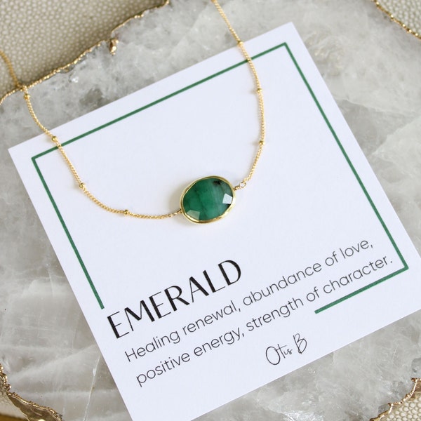 Raw emerald necklace, Real emerald layering necklace, May birthstone jewelry, emerald gift for her, Graduation gift, mothers day gift