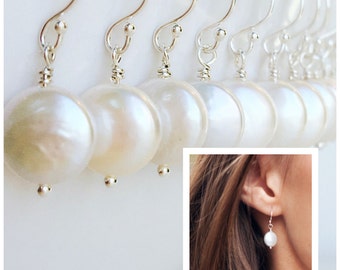 Simple Coin Pearl Earrings, Freshwater Pearl Earrings, Bridesmaids Gifts on a budget, bridesmaid earrings, gift for women, wedding jewelry