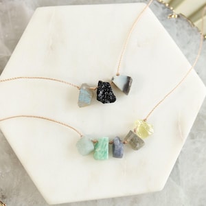 Custom multi stone necklace, raw crystal necklace, unisex jewelry, 1 2 3 4 5 stone necklace, custom jewelry gift for women or men, Otis B