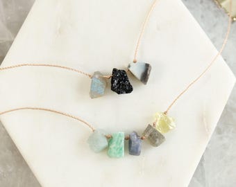 Custom Raw Crystal Necklace, Multi Stone Jewelry, Unisex Gemstone Necklace