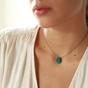 Green malachite slice necklace, floating stone necklace, minimal boho necklace, unisex jewelry, cord necklace, healing crystal necklace