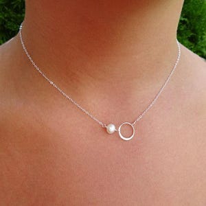 Open circle necklace, eternity necklace, karma necklace, minimalist jewelry gift for women, dainty pearl layering necklace, bridesmaid gift