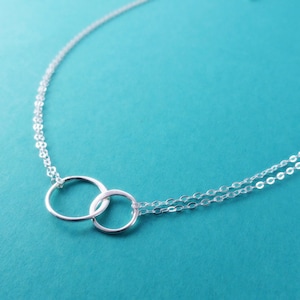 Eternity necklace, Friendship necklace, interlocked circles, two circle necklace, BFF gift, two linked rings, bridesmaid gift,mothers day image 1