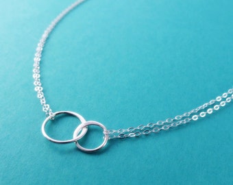 Eternity necklace, Friendship necklace, interlocked circles, two circle necklace, BFF gift, two linked rings, bridesmaid gift,mothers day