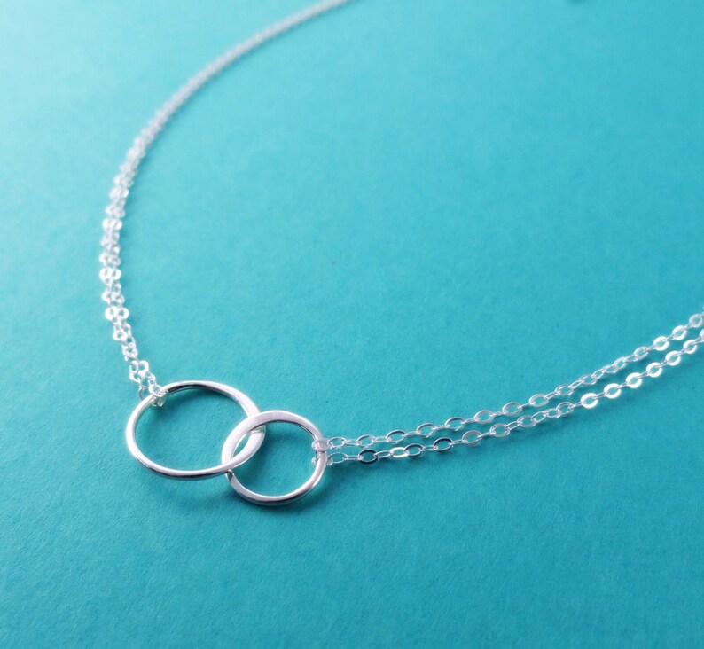 Eternity necklace, Friendship necklace, interlocked circles, two circle necklace, BFF gift, two linked rings, bridesmaid gift,mothers day image 1