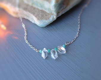 Herkimer diamond necklace, raw crystal necklace, Gift for Aries, Gift for her,april birthstone necklace, herkimer jewelry, herkimer diamonds