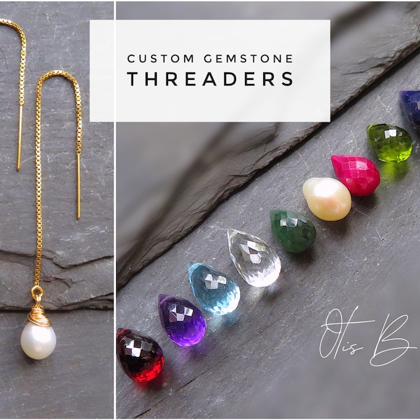 Dainty threader earrings, gemstone drop earrings, natural gem threaders, thread through earrings, dainty gem dangle earrings, gift for her