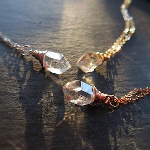 Wire wrapped dainty herkimer diamond necklace, delicate crystal necklace, minimal layering necklace, aries gift, april brithstone jewelry,