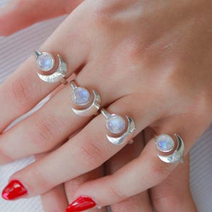 Sterlingzilveren maansikkel maansteenring, Tweeling cadeau, juni geboortesteen sieraden cadeau voor haar, hemelse sieraden, ringen voor vrouwen afbeelding 3