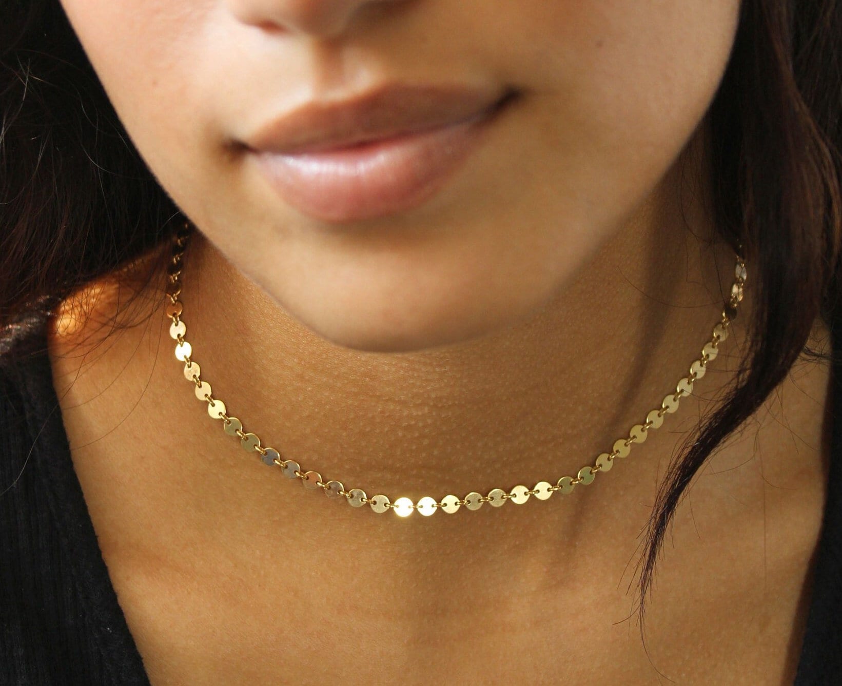 Gold Necklace for Women Dainty Gold Necklace Gold Layer Necklace Gold Disc  Necklace Gold Coin Boho Choker Minimal Bead Necklace 