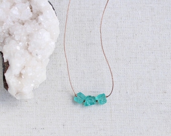 Neon apatite necklace, minimal crystal necklace, corded gemstone necklace, three stone necklace, string necklace, stones of intention