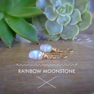 Dainty Moonstone earrings, Rainbow moonstone earrings, short dangle earrings, june birthstone earrings, small simple gemstone earrings
