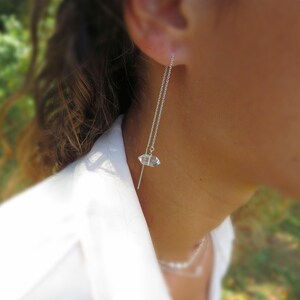 Sterling Silver Herkimer Diamond Threader Earrings, Raw Crystal Jewelry, April Birthstone image 6