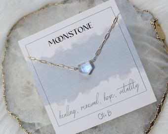Delicate moonstone layering necklace, paperclip chain necklace, gift for gemini, June birthstone gift for her, gift for wife, intention gift