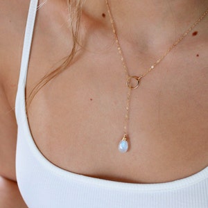 Moonstone jewelry, moonstone necklace, moonstone lariat, CUSTOMIZABLE gemstone necklace, gem drop necklace, rainbow moonstone necklace image 5