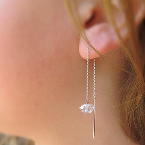 Sterling Silver Herkimer Diamond Threader Earrings, Raw Crystal Jewelry, April Birthstone image 5